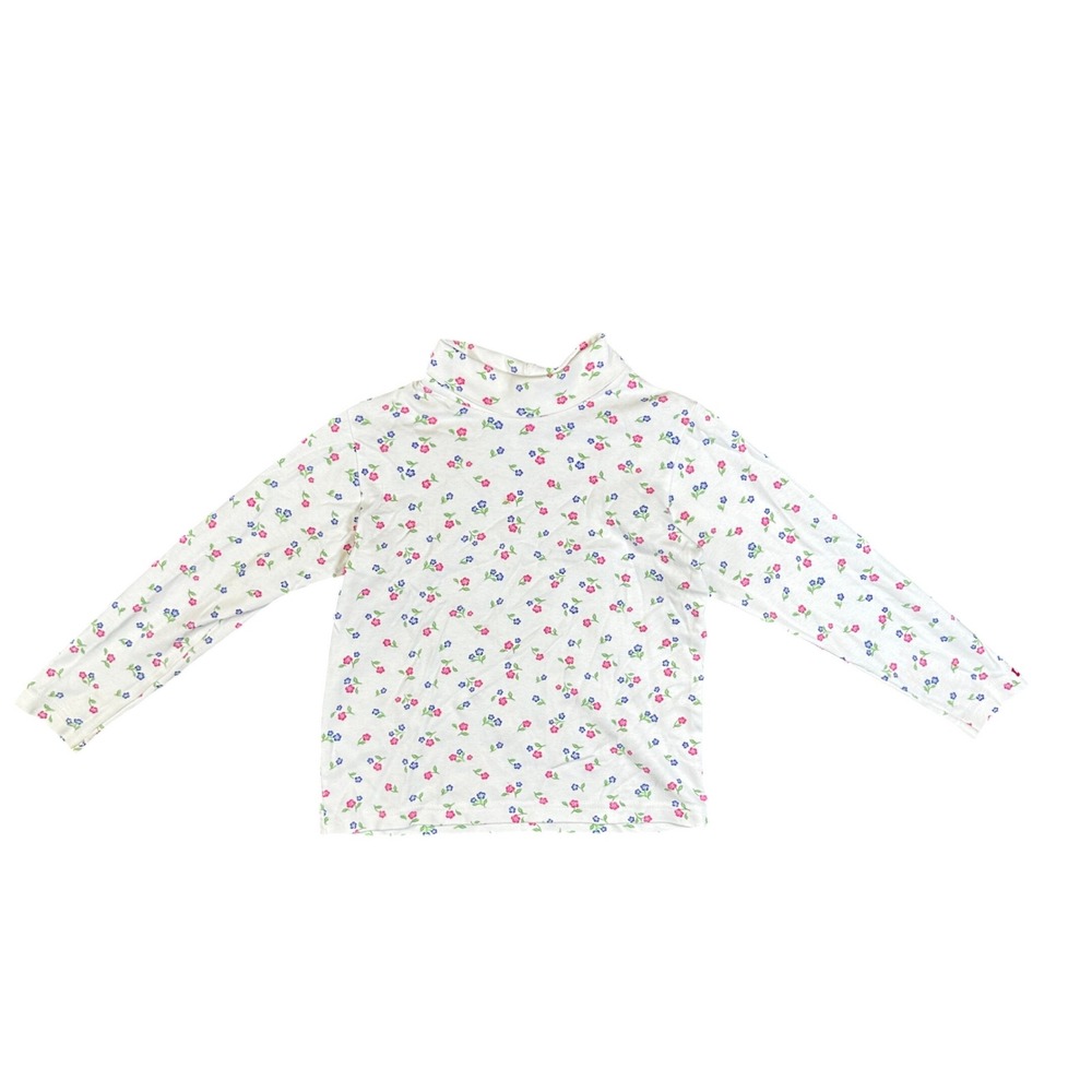 Vintage OshKosh Bgosh Girls White Floral Turtleneck Top 6X Made in USA